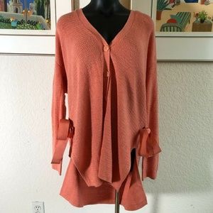 HALOGEN Coral Terra Ribbon Side Cardigan Sweater
